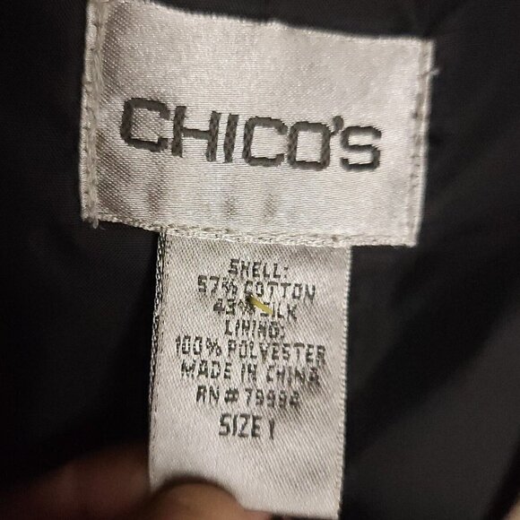 Chico's Silk Blend Tan Black Paisley Sequin Floral Blazer Medium - Picture 6 of 7